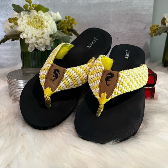 J. Crew Seahorse Collection Flip Flop Thong Sandals Yellow White Sz 6 RARE - Picture 4 of 10